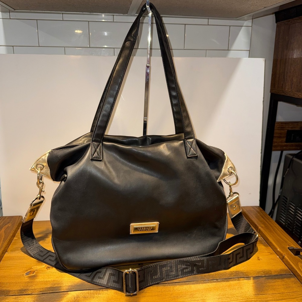 Versace Parfums Large Shoulder Tote Travel Gym Weekender Bag Black Faux Leather